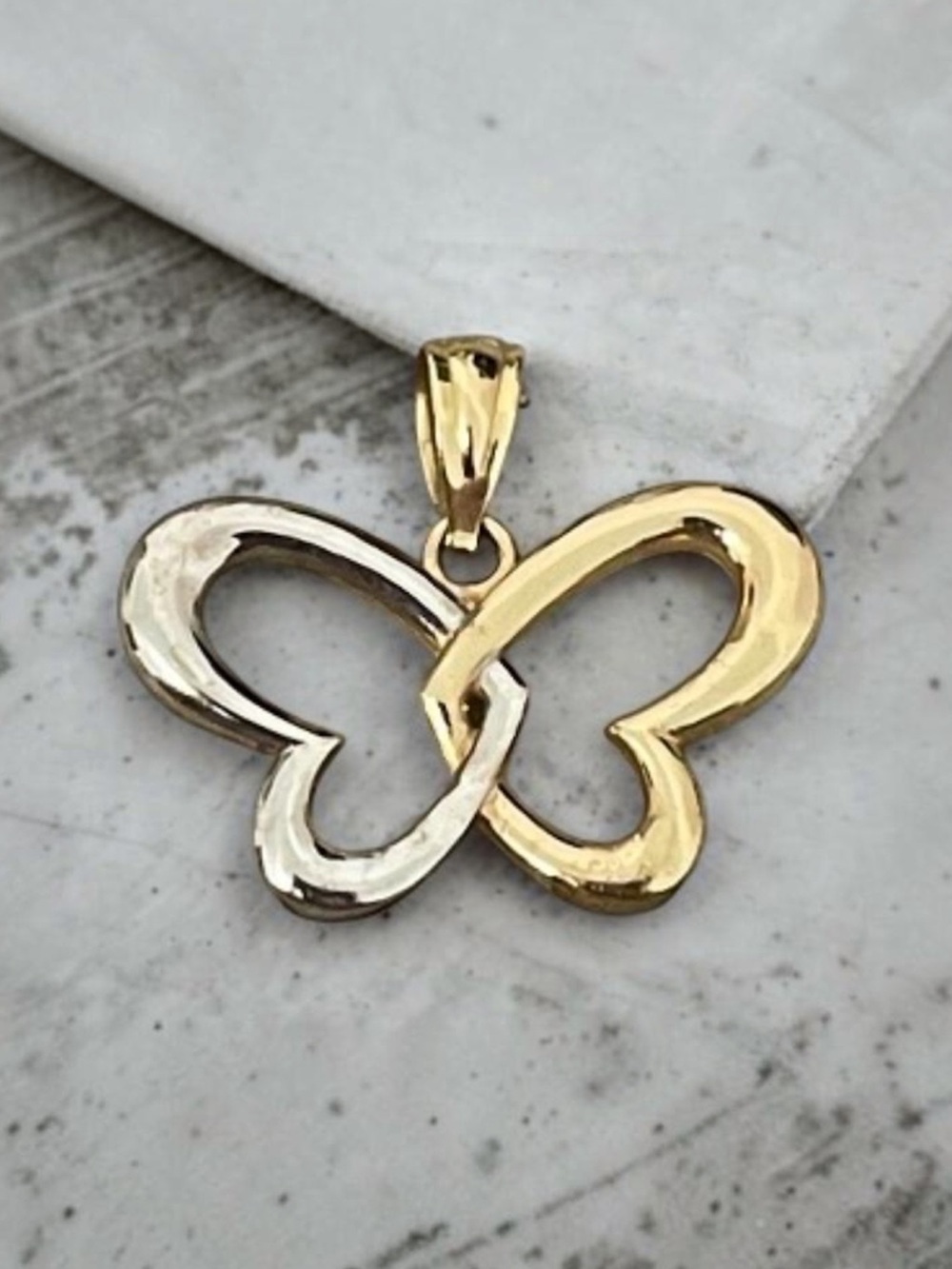 10k Two-Tone Gold Vintage Butterfly Heart Pendant